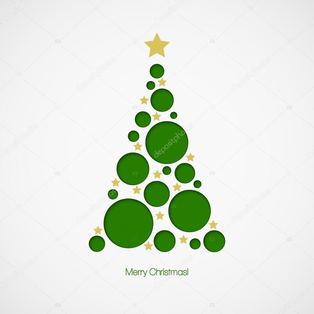 Christmas tree with dots and stars on white background. Vector illustration