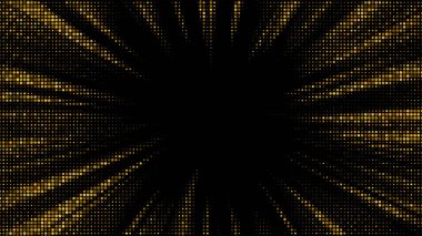 Parlak altın güneş patlaması, yarım tonluk noktalar dışa doğru patlıyor, parıldayan ışıltılı parçacıklar ve ışıltılı ışınlar, şenlikli ışıltı efektiyle zarif vektör deseninde..