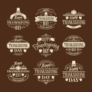 Tipografik Şükran tasarım ayarlayın. Vektör çizim