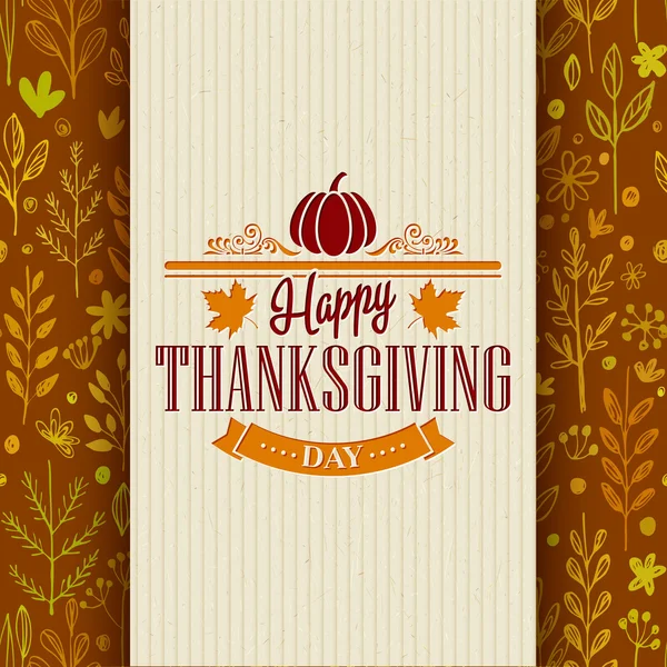 Thanksgiving typography greeting card on seamless pattern. Vector illustration — Stock Vector