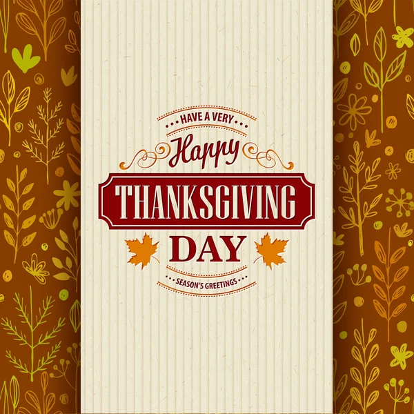 Thanksgiving typography greeting card on seamless pattern. Vector illustration — Stock Vector