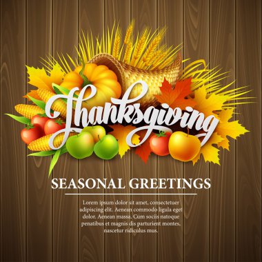 Illustration of a Thanksgiving cornucopia full of harvest fruits and vegetables. clipart