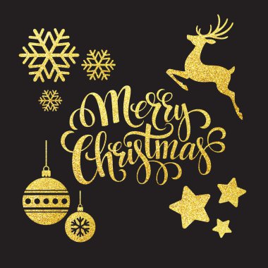 Noel altın glitter öğeleri. Vektör çizim