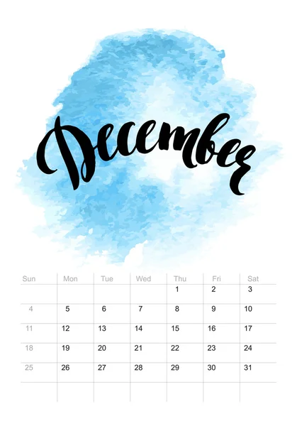 Kalender met aquarel verf 2016 ontwerp. Vectorillustratie — Stockvector