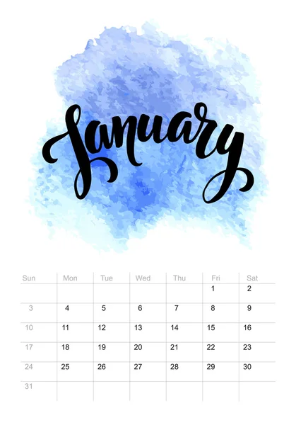 Calendario con pittura ad acquerello 2016 design. Illustrazione vettoriale — Vettoriale Stock