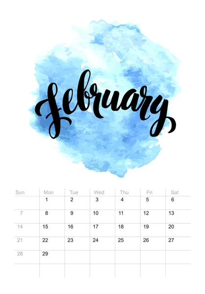 Calendário com pintura aquarela 2016 design. Ilustração vetorial —  Vetores de Stock