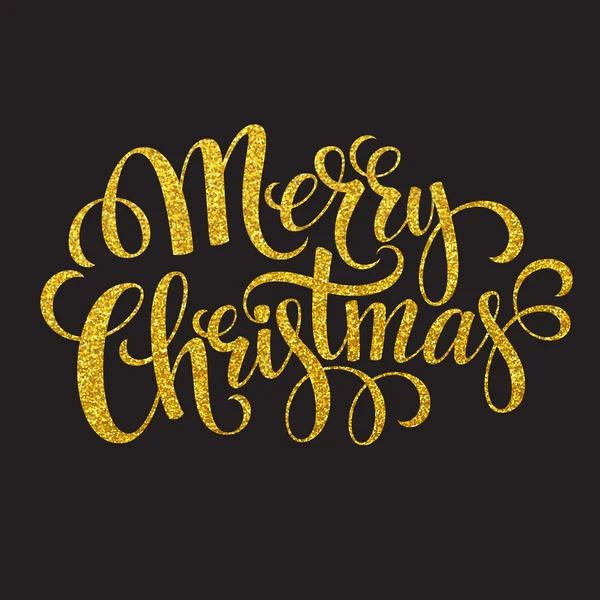 Cartão tipográfico desenhado à mão. Feliz Natal saudações ouro glitter mão letras. Ilustração vetorial . — Vetor de Stock