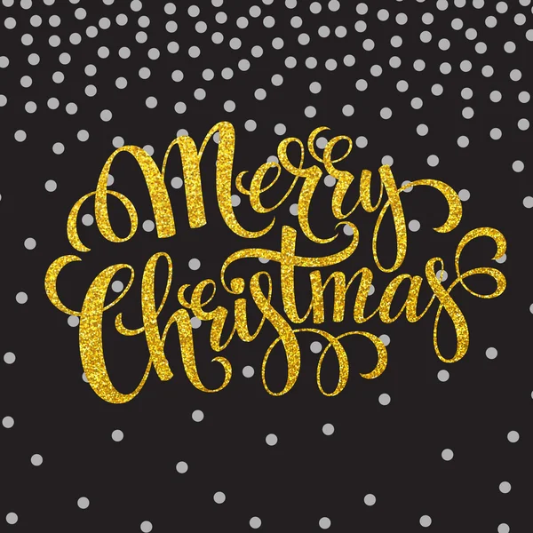 Kézzel rajzolt tipográfia kártya. Boldog karácsonyi üdvözlet arany csillogó kezét betűkkel. Vektoros illusztráció. — Stock Vector