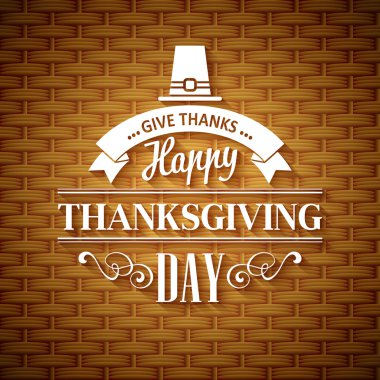 Şükran günü tipografi tebrik kartı. Hasır sepet doku. Vektör çizim