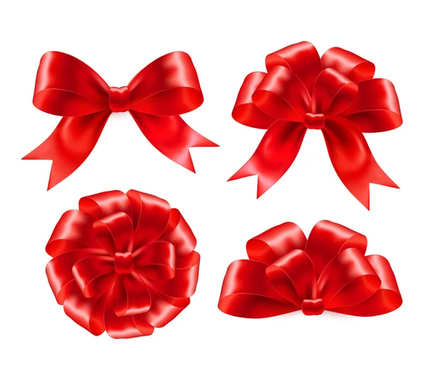 Set of red gift bows with ribbons. Vector illustration. — Stock Vector