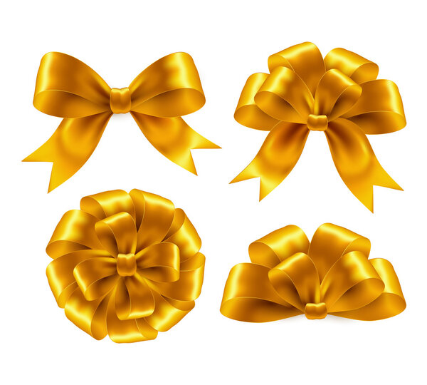 Golden Bow, Isolated On White Background, Vector Illustration