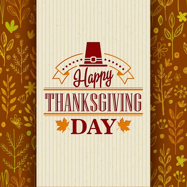 Thanksgiving typography greeting card on seamless pattern. Vector illustration — Stock Vector