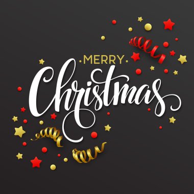 Konfeti ve kurdeleler ile Noel kartı. Vektör çizim