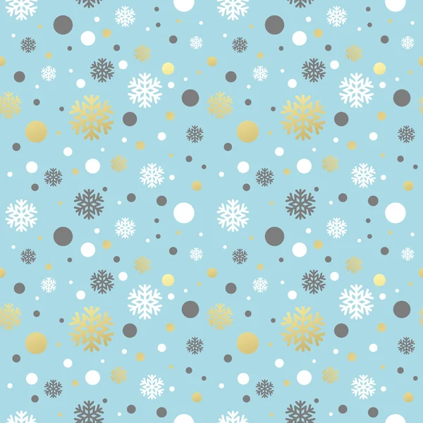 Christmas blue seamless pattern with golden, white and grey snowflake. Vector illustrtion — Stock Vector