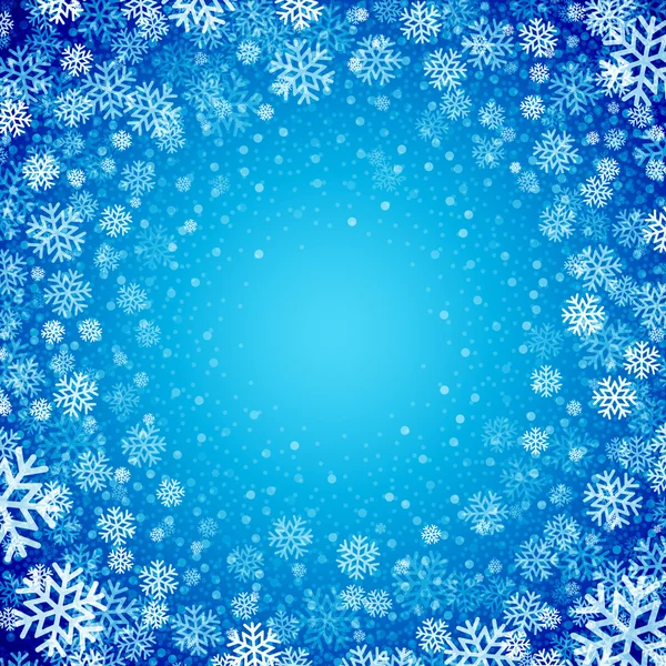 Μπλε φόντο με νιφάδες χιονιού. Εικονογράφηση διανύσματος — Διανυσματικό Αρχείο