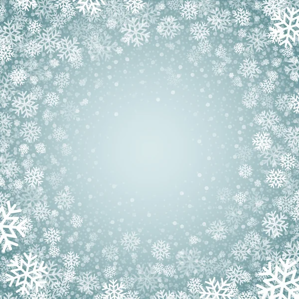 Fondo azul con copos de nieve. Ilustración vectorial — Vector de stock