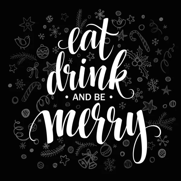 Poster lettering Makan minuman dan bergembira. Ilustrasi vektor - Stok Vektor