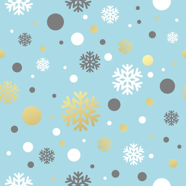 Fantasia blu Natale senza cuciture con fiocco di neve dorato, bianco e grigio. Illustrazione vettoriale — Vettoriale Stock