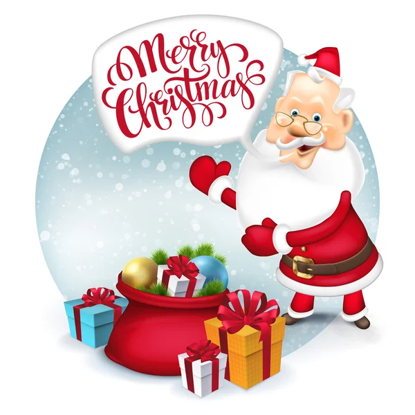 Happy Santa Clause with gift sack. Vector illustration — Stock Vector