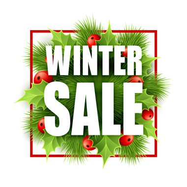 Noel satış holly ile tasarlayın. Vektör çizim
