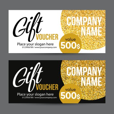 Hediye kartı tasarım altın Glitter doku ile. Vektör çizim