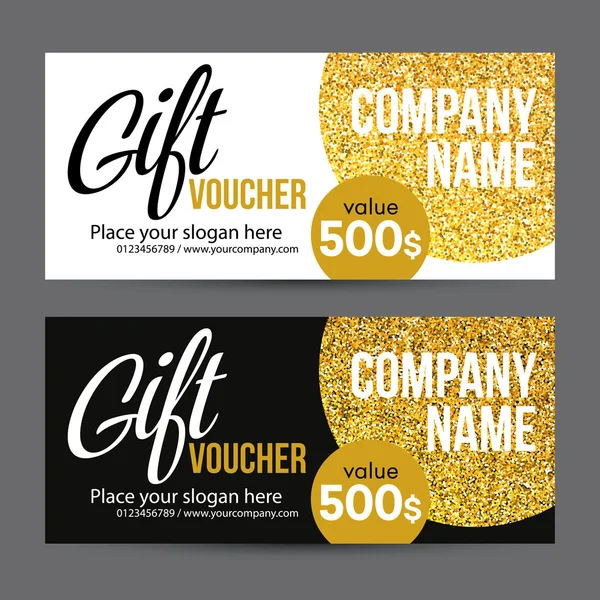 Gift Card Design with Gold Glitter Texture. Vector illustration — Stock Vector