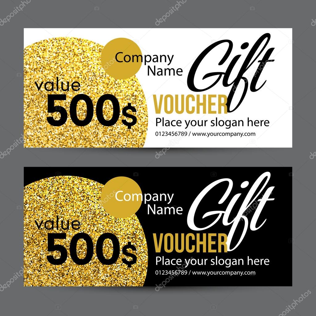 Gift Card Design with Gold Glitter Texture. Vector illustration