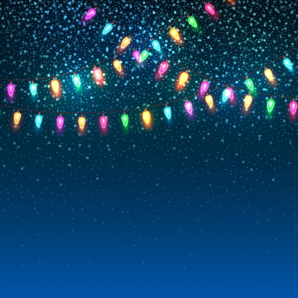 Sfondo blu di Natale con luci. Illustrazione vettoriale — Vettoriale Stock