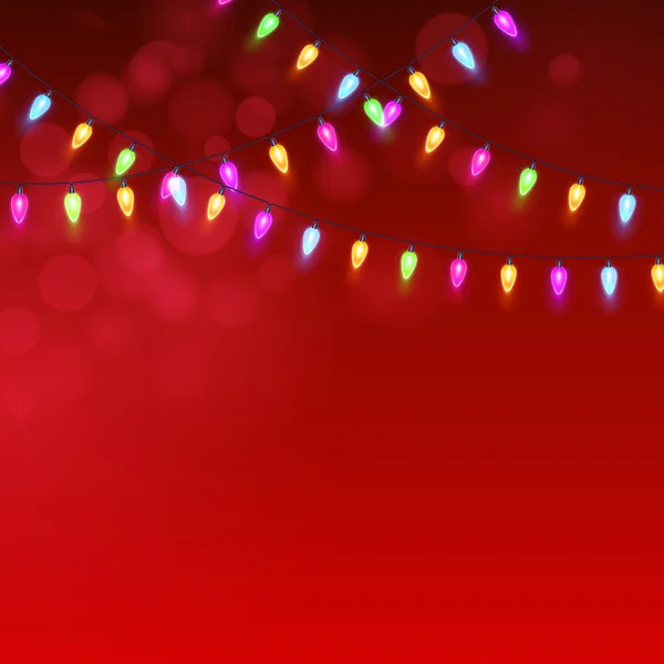 Natal fundo vermelho com guirlanda luminosa. Ilustração vetorial — Vetor de Stock