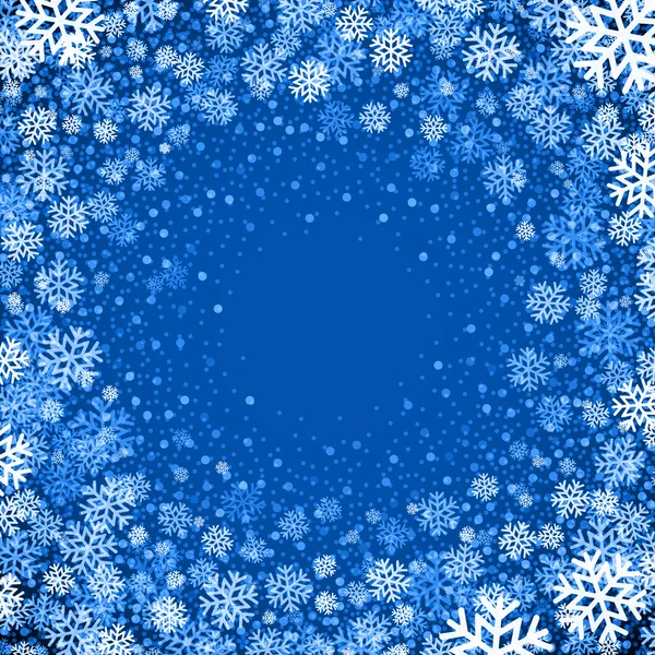 Fond bleu avec flocons de neige. Illustration vectorielle — Image vectorielle