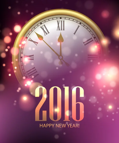 Vector 2016 Happy New Year background with clock. Vector illustration — Stock Vector