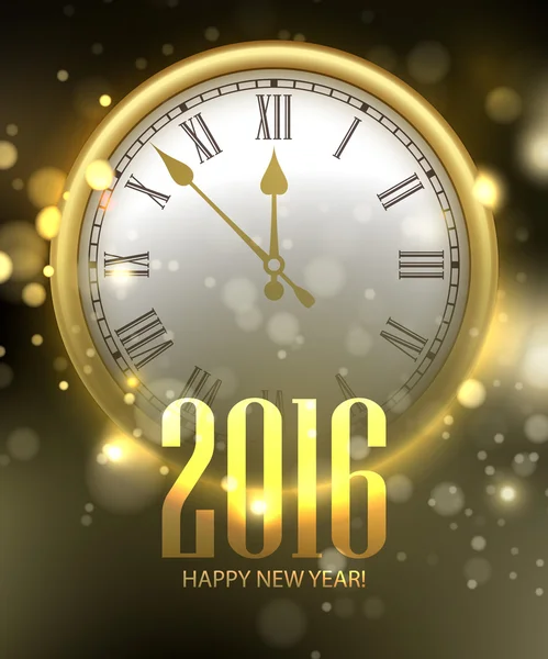 与时钟向量 2016年快乐新年背景。矢量图 — 图库矢量图片