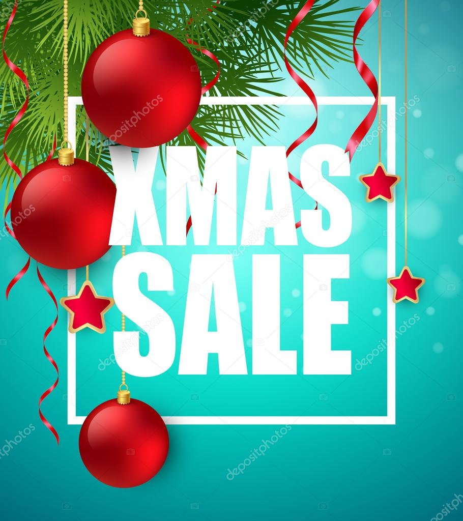 Xmas sale poster with cristmas decoration. Vector illustration