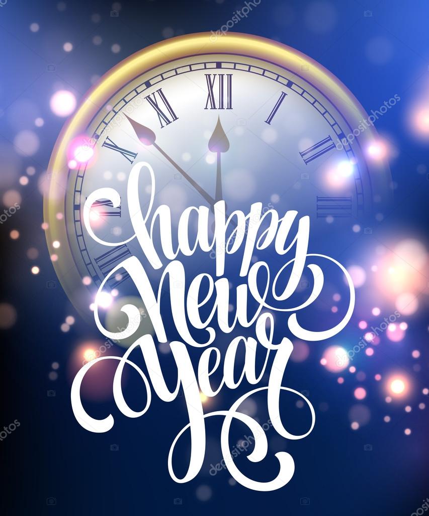 Vector 2016 Happy New Year background with clock. Vector illustration