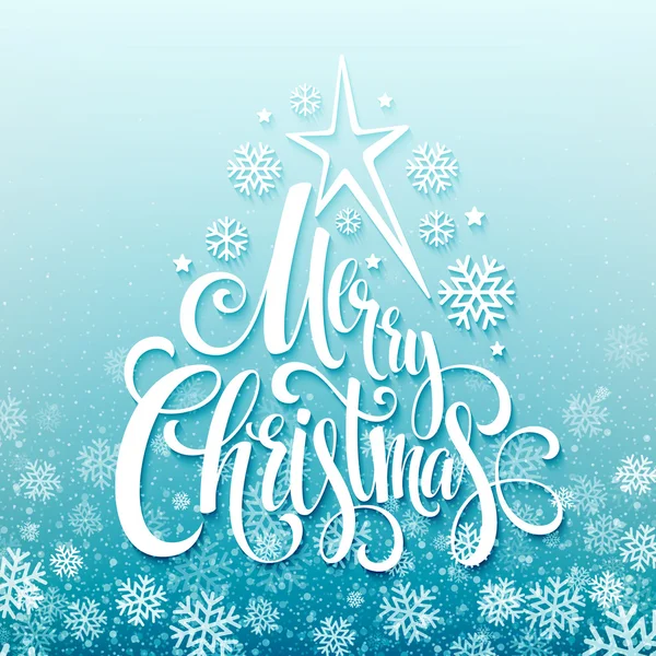 Veselé Vánoce, ručně text na pozadí s sněhové vločky. Vektorové ilustrace — Stockový vektor