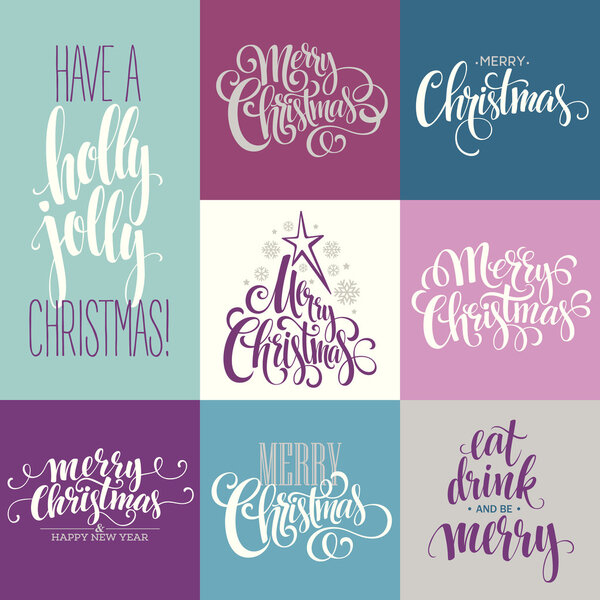 Merry Christmas Lettering Design Set.