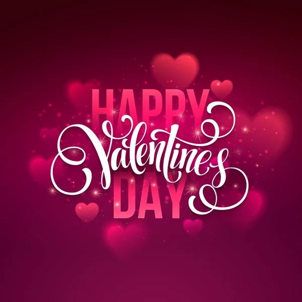 Feliz día de San Valentín texto escrito a mano sobre fondo borroso. Ilustración vectorial — Vector de stock