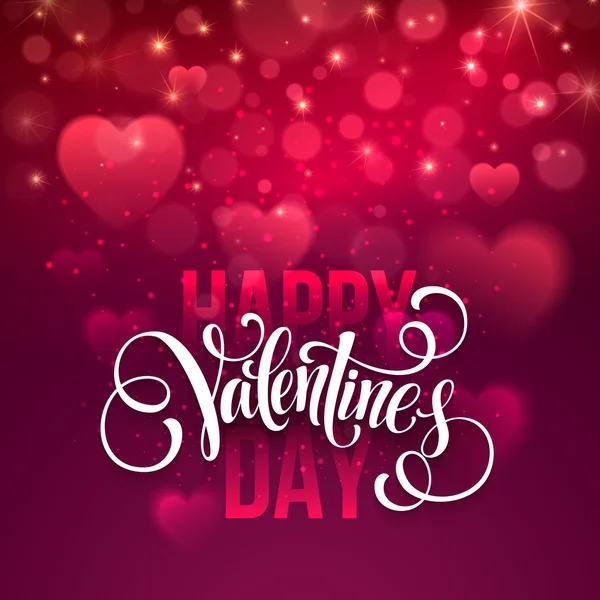 Feliz día de San Valentín texto escrito a mano sobre fondo borroso. Ilustración vectorial — Archivo Imágenes Vectoriales