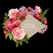 Картина, постер, плакат, фотообои "vintage greeting card with blooming flowers. vector illustration", артикул 94848926