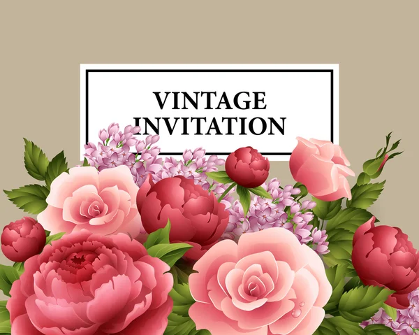 Vintage üdvözlés kártya-val a virágzó virágok. Vektoros illusztráció — Stock Vector