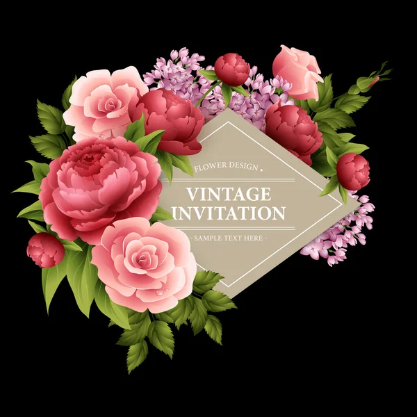 Tarjeta de felicitación vintage con flores florecientes. Ilustración vectorial — Archivo Imágenes Vectoriales
