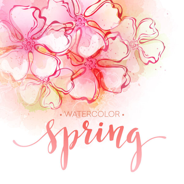 Watercolor spring flower background. Vector illustration