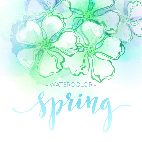 Watercolor spring flower background. Vector illustration