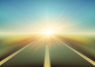 Bulanık yol ve mavi hareket gökyüzü bulutlar ile bulanık. Vektör çizim