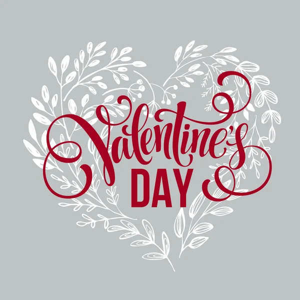 Sevgililer günü kartı tasarım el metin çizilmiş. Çiçekler kalpler çelenk. Vektör çizim — Stok Vektör