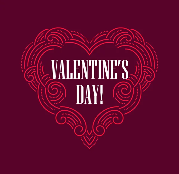 День Святого Валентина Красивая тонкая линия декоративное сердце. Векторная иллюстрация — стоковый вектор