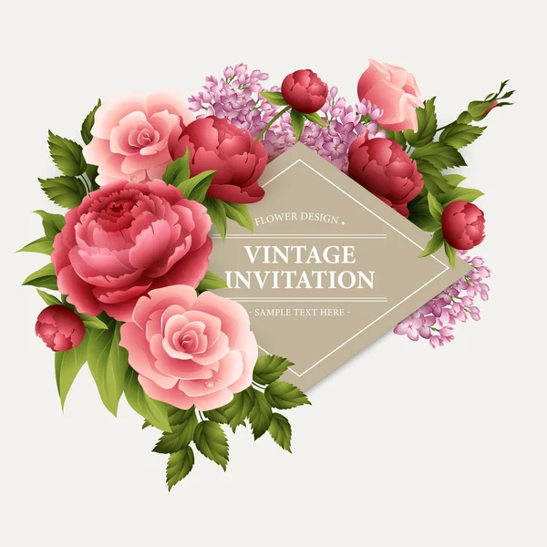 Biglietto di auguri vintage con fiori in fiore. Illustrazione vettoriale — Vettoriale Stock