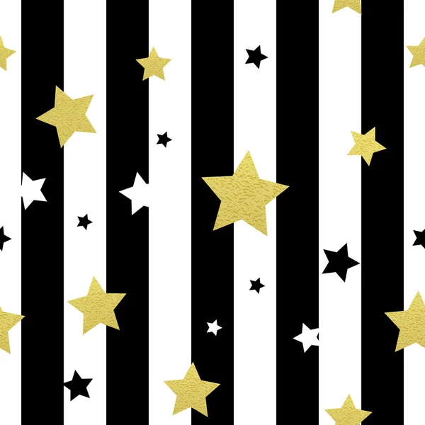Černé, bílé a zlaté hvězdy bezešvé vzory. Vektorové ilustrace — Stockový vektor