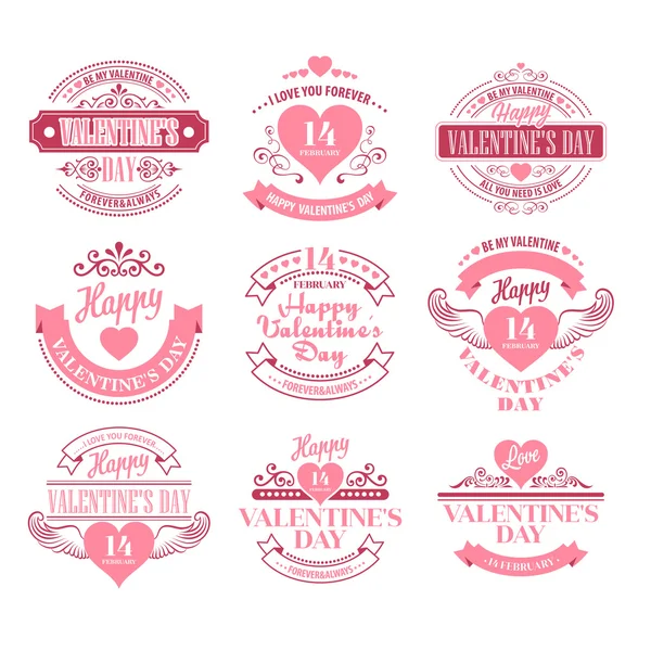 Valentine day Set of typography elements with hearts. Vector illustration — ストックベクタ