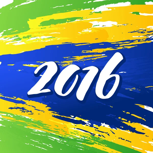 Cores de fundo da bandeira brasileira com a inscrição 2016. Ilustração vetorial —  Vetores de Stock
